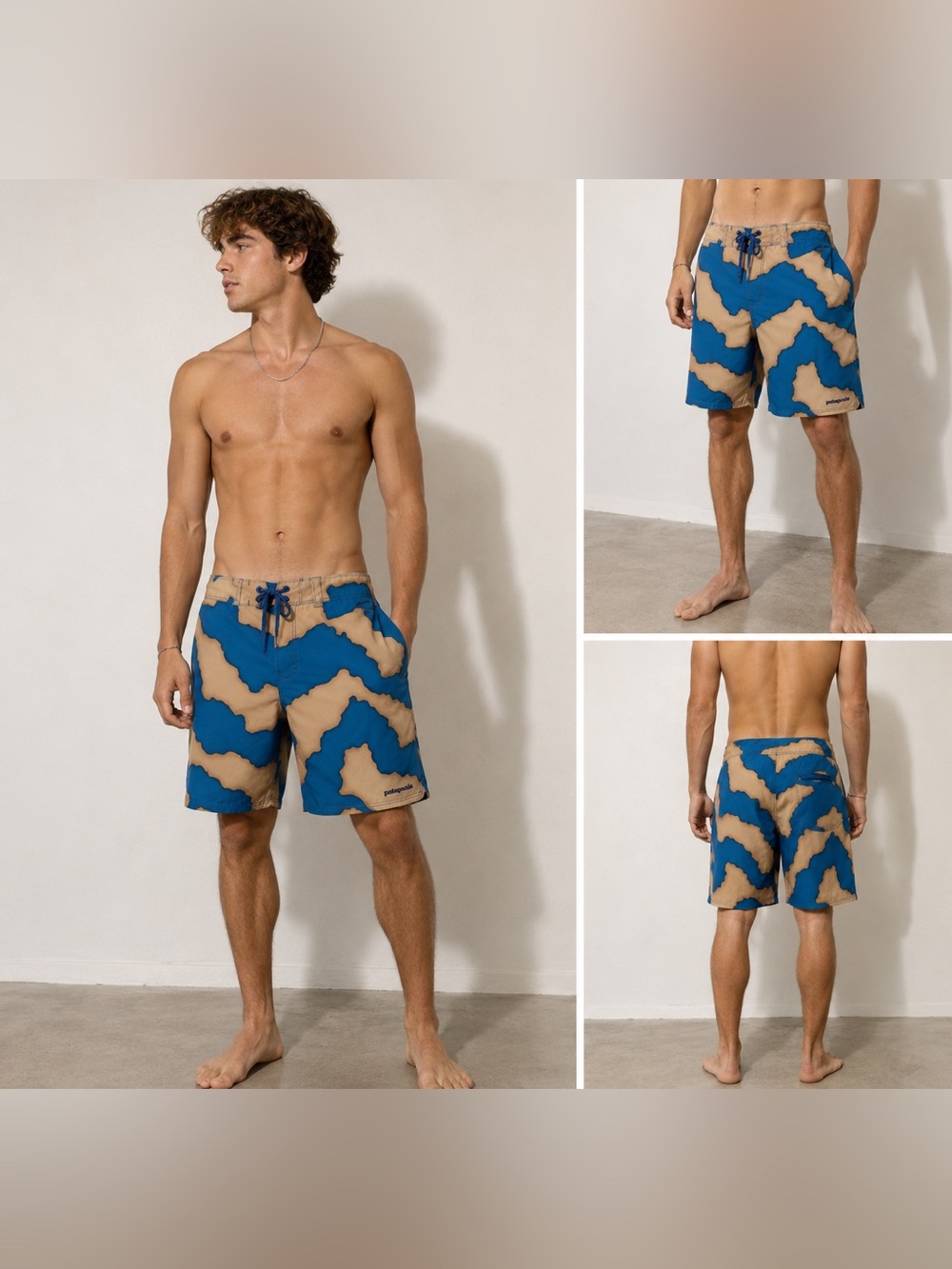 Patagonia Abstract Camo Boardshorts Men’s 36 Blue/Tan Surf Swim Trunks
